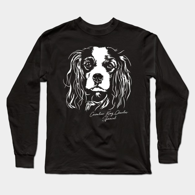 Cavalier King Charles Spaniel dog portrait Long Sleeve T-Shirt by wilsigns